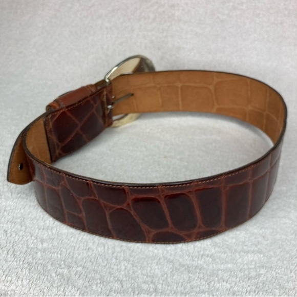 Vintage Adoppia Vita Leather Belt Wide Embossed-Bourbon Brown/Silver-Women’s 28 main image 4
